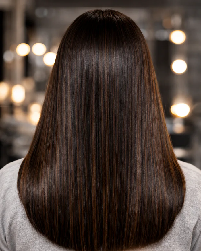 Smooth, polished hair after the keratin service.